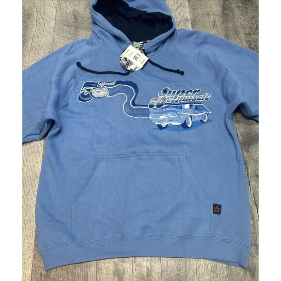 Vintage JNCO Style Hoodie Mens Medium Blue Muscle Car Sweatshirt Top Heavy NEW - Picture 11 of 11